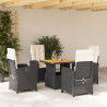 Set de muebles jardín 5 pzas con cojines ratán sintético negro 1