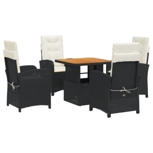Set de muebles jardín 5 pzas con cojines ratán sintético negro H
