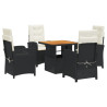 Set de muebles jardín 5 pzas con cojines ratán sintético negro 2