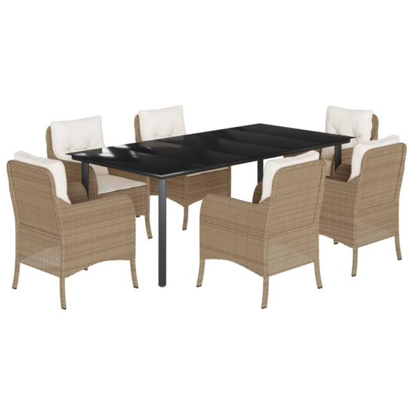 Set comedor de jardín 7 pzas con cojines ratán sintético beige M 2