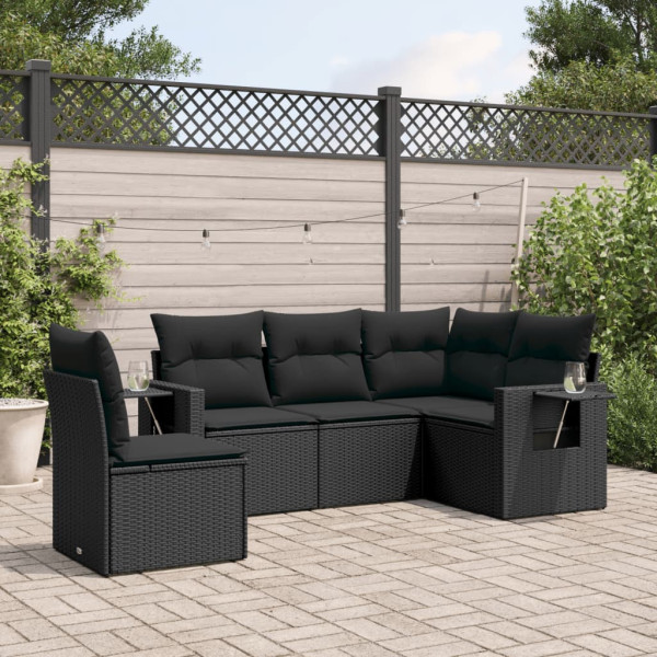 Set de muebles de jardín 5 pzas y cojines ratán sintético negro D