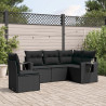 5 pcs conjunto sofás de jardim com almofadões vime PE preto 1