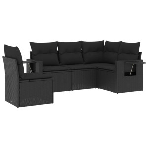 5 pcs conjunto sofás de jardim com almofadões vime PE preto H