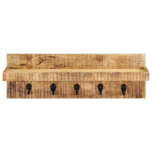 Perchero de pared madera maciza de mango sin tratar 60x15x20 cm H