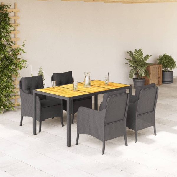 5 pcs conjunto de jantar p/ jardim c/ almofadões vime PE preto D