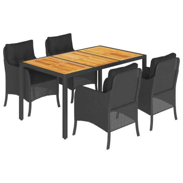 Set de muebles jardín 5 pzas con cojines ratán sintético negro M 2