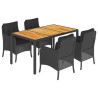 5 pcs conjunto de jantar p/ jardim c/ almofadões vime PE preto 2