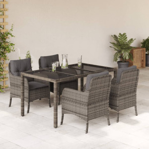 Set comedor de jardín 5 piezas con cojines ratán sintético gris H
