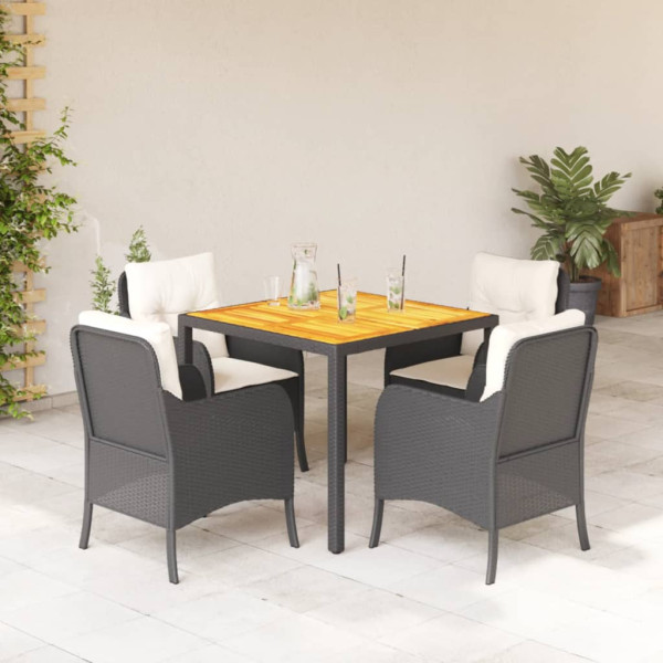 5 pcs conjunto de jantar p/ jardim c/ almofadões vime PE preto D