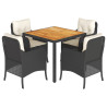 5 pcs conjunto de jantar p/ jardim c/ almofadões vime PE preto 2