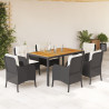 Set de comedor de jardín 7 pzas y cojines ratán sintético negro 1