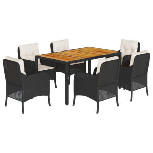 Set de comedor de jardín 7 pzas y cojines ratán sintético negro H