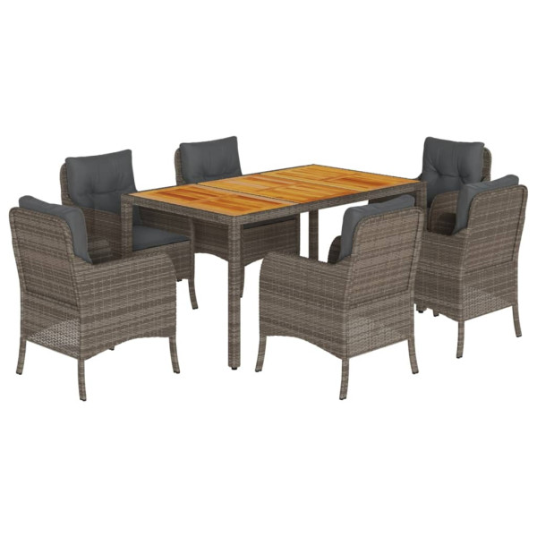 Set comedor jardín 7 pzas y cojines ratán sintético gris M 2