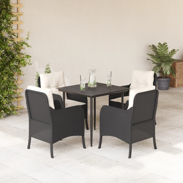 5 pcs conjunto de jantar p/ jardim c/ almofadões vime PE preto D