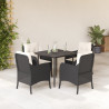5 pcs conjunto de jantar p/ jardim c/ almofadões vime PE preto 1