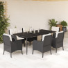 Set de comedor de jardín 7 pzas y cojines ratán sintético negro 1