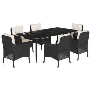 Set de comedor de jardín 7 pzas y cojines ratán sintético negro H