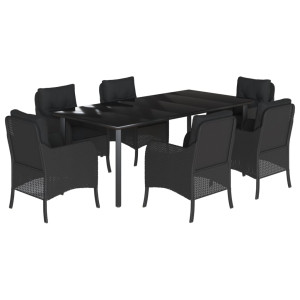 Set de comedor de jardín 7 pzas y cojines ratán sintético negro H