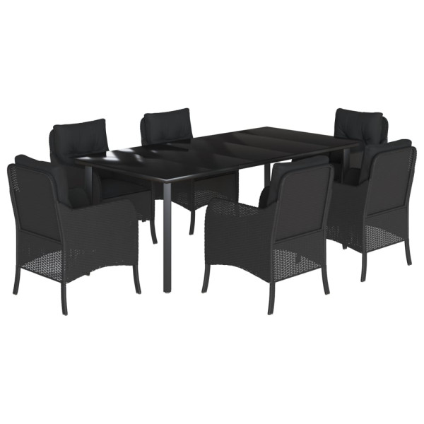 Set de comedor de jardín 7 pzas y cojines ratán sintético negro M 2