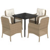 Set comedor de jardín 5 pzas con cojines ratán sintético beige 2