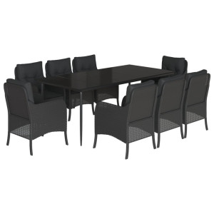 Set de comedor de jardín 9 pzas y cojines ratán sintético negro H