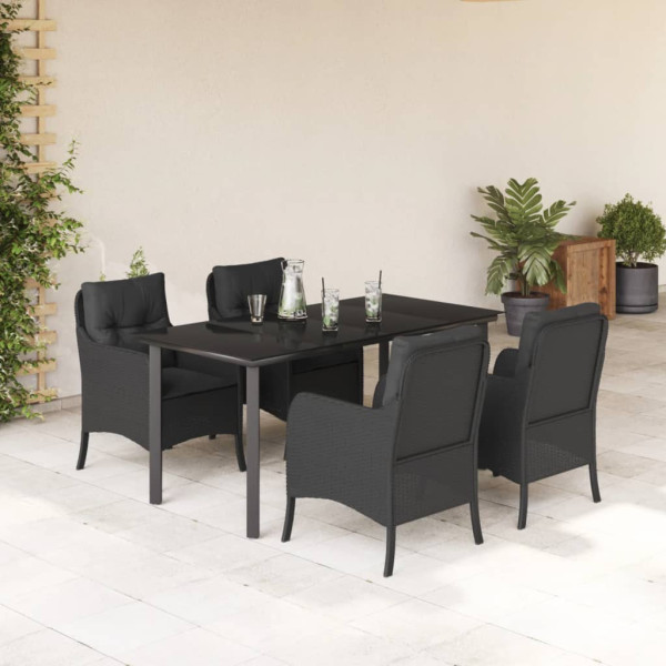 5 pcs conjunto de jantar p/ jardim c/ almofadões vime PE preto D