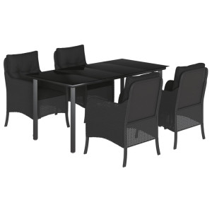 Set de muebles jardín 5 pzas con cojines ratán sintético negro H