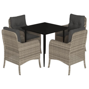 Set comedor de jardín 5 pzas cojines ratán sintético gris claro H