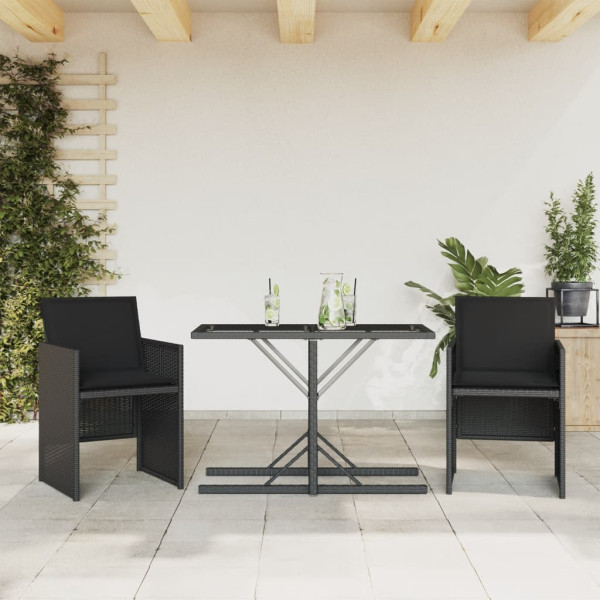 3 pcs conjunto de bistrô com almofadões vime PE preto D