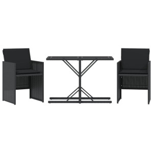 3 pcs conjunto de bistrô com almofadões vime PE preto H