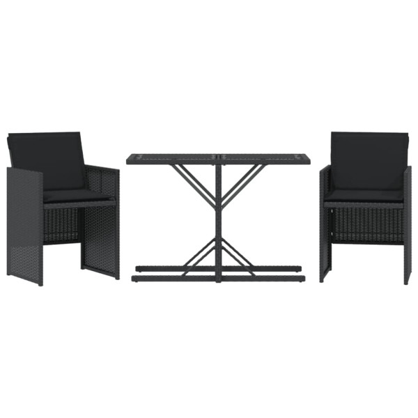 3 pcs conjunto de bistrô com almofadões vime PE preto M 2