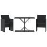 3 pcs conjunto de bistrô com almofadões vime PE preto 2
