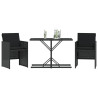 3 pcs conjunto de bistrô com almofadões vime PE preto 3