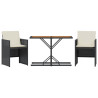 3 pcs conjunto de bistrô com almofadões vime PE preto 2