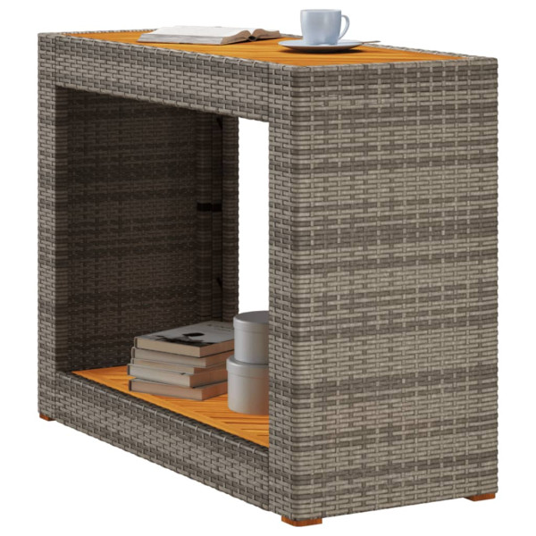 Mesa auxiliar jardín tapa madera ratán PE gris 100x40x75 cm M 4