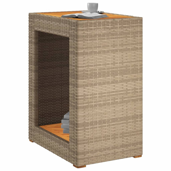 Mesa auxiliar jardín tapa madera ratán PE beige 60x40x75 cm M 4