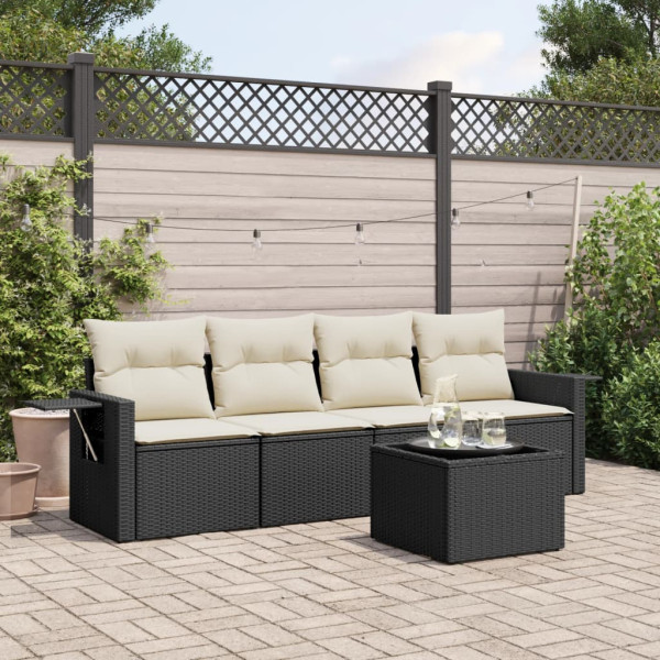 Set de muebles de jardín 5 pzas y cojines ratán sintético negro D