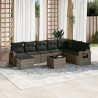 9 pcs conjunto sofás p/ jardim com almofadões vime PE cinzento 1