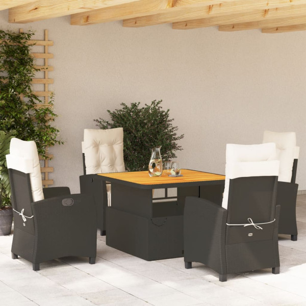 5 pcs conjunto de jantar p/ jardim c/ almofadões vime PE preto D