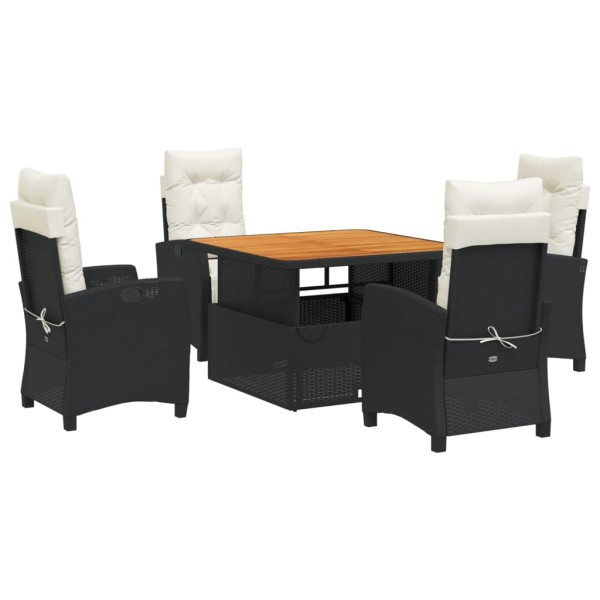 5 pcs conjunto de jantar p/ jardim c/ almofadões vime PE preto M 2