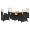 5 pcs conjunto de jantar p/ jardim c/ almofadões vime PE preto 2