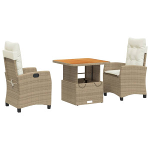 Set comedor de jardín 3 pzas con cojines ratán sintético beige H