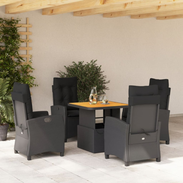 5 pcs conjunto de jantar p/ jardim c/ almofadões vime PE preto D