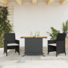 3 pcs conjunto de bistrô com almofadões vime PE preto 1