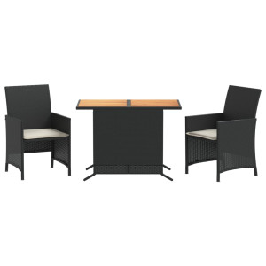 3 pcs conjunto de bistrô com almofadões vime PE preto H