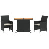 3 pcs conjunto de bistrô com almofadões vime PE preto 2