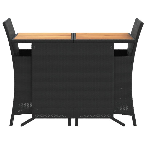 3 pcs conjunto de bistrô com almofadões vime PE preto M 4
