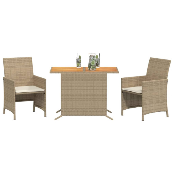 Sillas y mesita de jardín 3 piezas ratán sintético cojín beige M 3