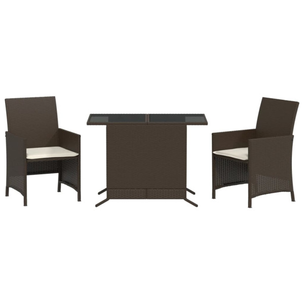 3 pcs conjunto bistrô com almofadões vime PE castanho M 2