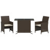 3 pcs conjunto bistrô com almofadões vime PE castanho 2